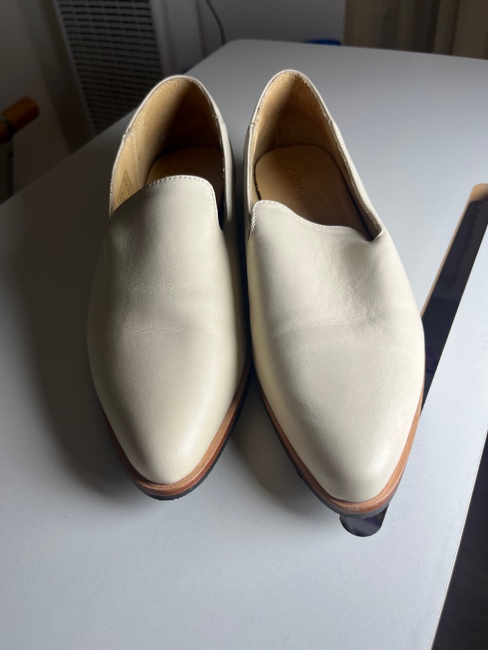 Women's Cream Leather Slip-On Loafers